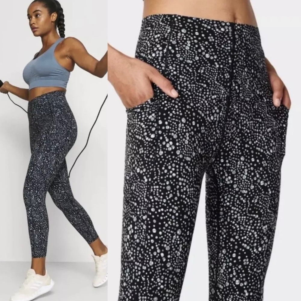 SWEATY BETTY Full Length High Waist Blk & Blue & White 'Celestial Dots' Power XL - Picture 2 of 11